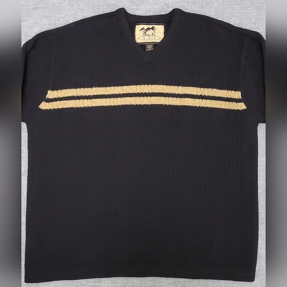 VTG 90s Wool V-Neck Sweater Fargo Clothing Black (w/2 Tan Stripes) Size XL - Picture 5 of 7